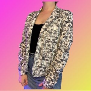 Christopher & Banks Hibiscus Blazer Black White Business Casual
